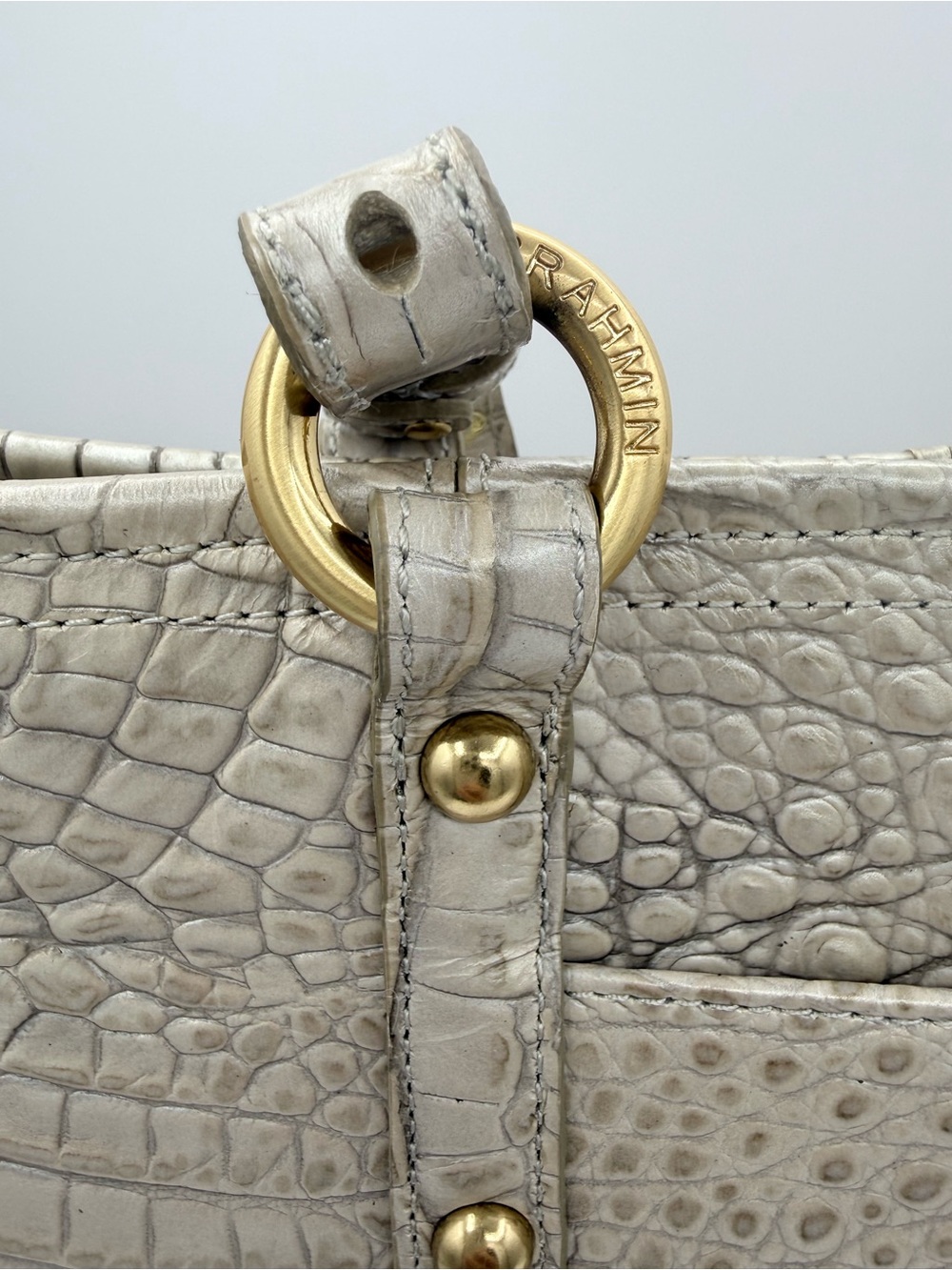 Brahmin Melbourne Croc Embossed Leather Tote Bag Linen Cream Gold - Picture 11 of 13